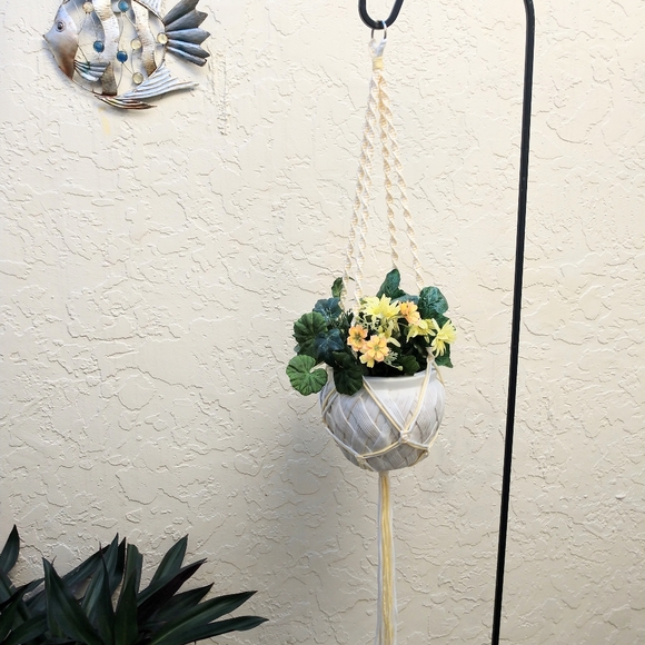 Hand Crafted Macrame Plant Hanger Yellow White Boho Terrarium Necessities - Picture 8 of 16